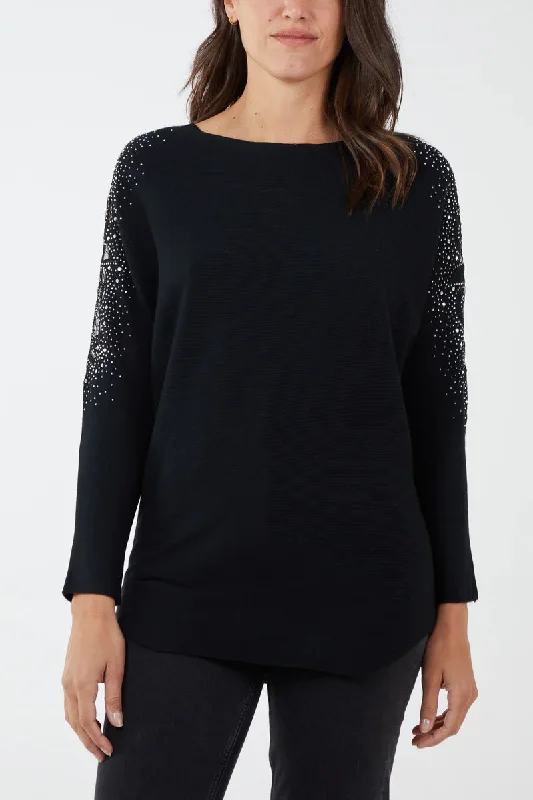 diamante shoulder batwing top