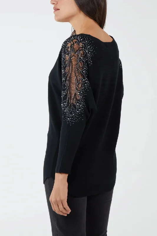 diamante shoulder batwing top