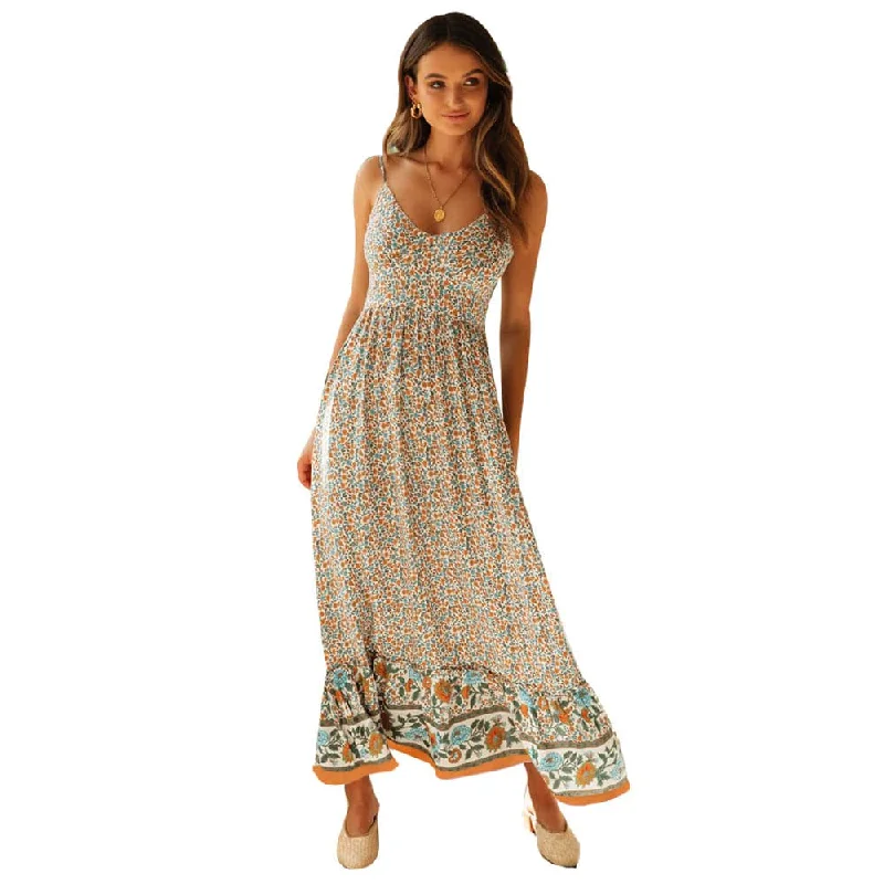 DressBetty - Summer Women Sexy V Neck Floral Print Bohemia Long Dress