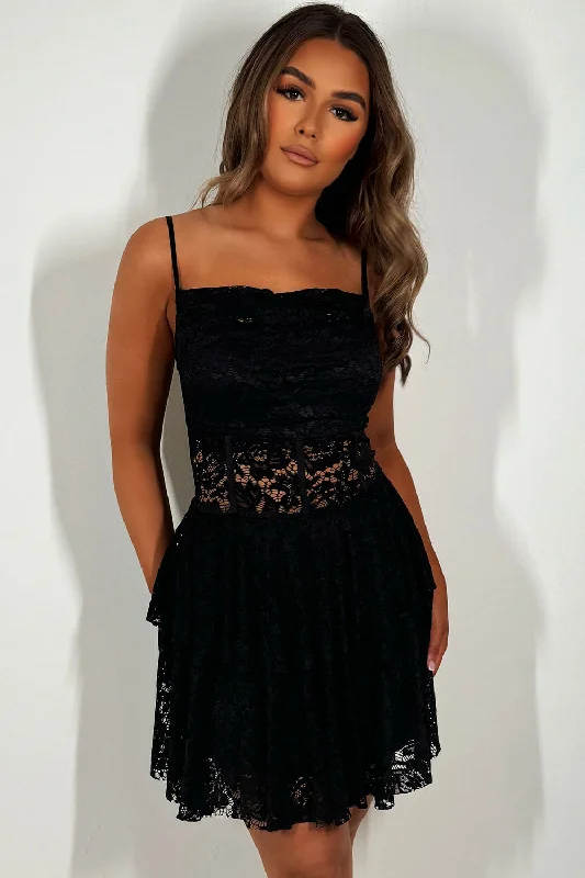 Black Frilly Ruffle Lace Dress