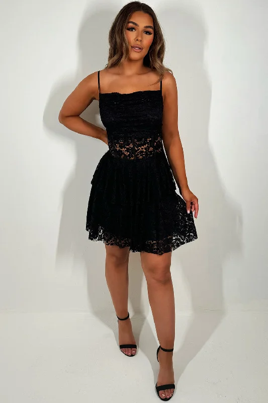 Black Frilly Ruffle Lace Dress