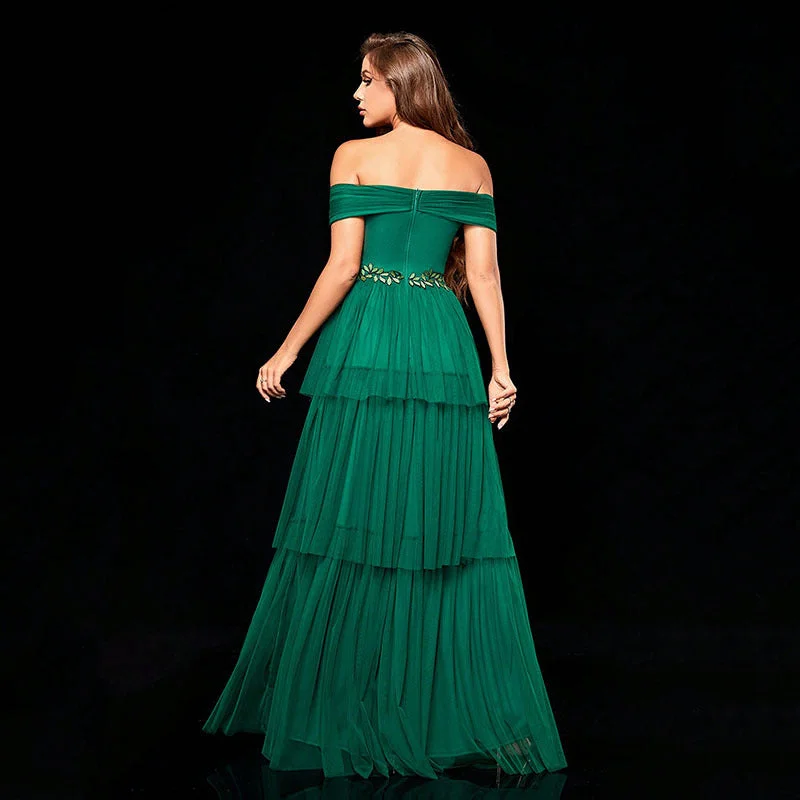 Elegant Sleeveless Evening Party Dress with Pleated Ruffles