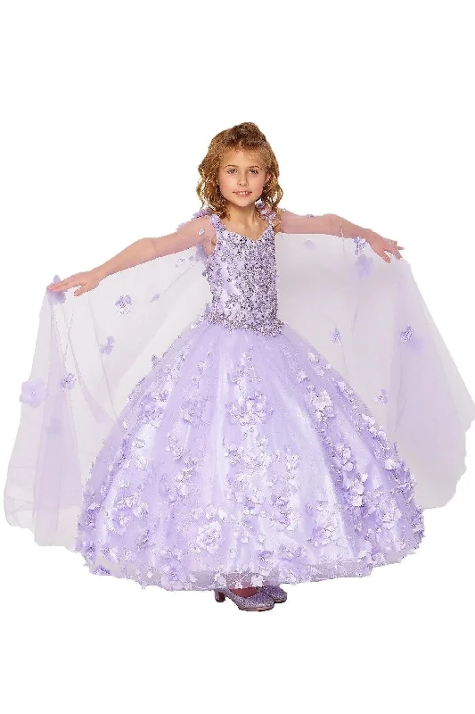 Girls 3D Floral Cape Gown by Cinderella Couture 8030 - Outlet