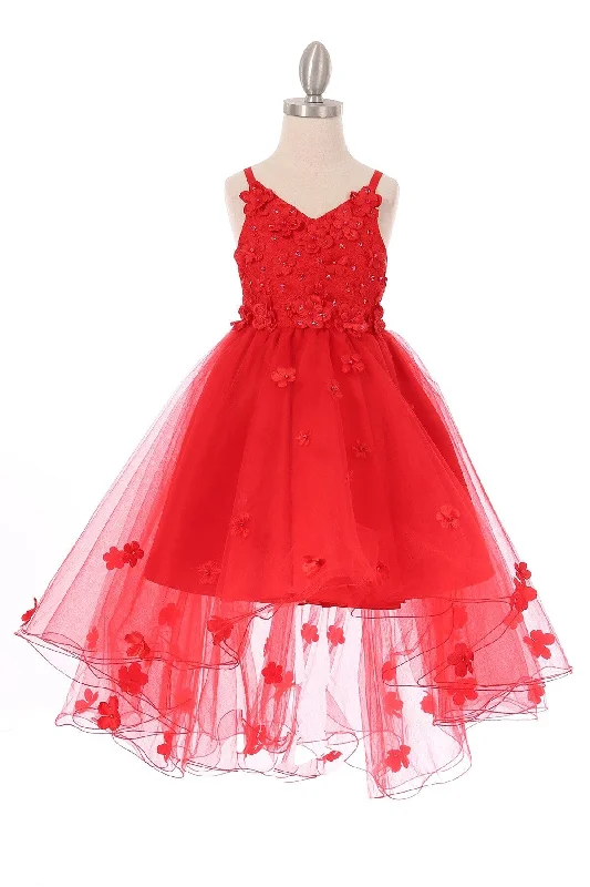 Girls High Low Dress with 3D Appliques by Cinderella Couture 9019 - Outlet