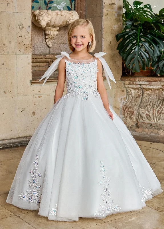 Girls Ribbon Bow Sleeveless Gown by Rachel Allan RB9154