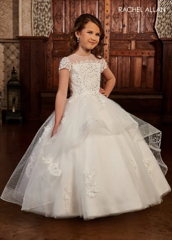 Girls Short Sleeve Ruffled Gown by Rachel Allan RB9134