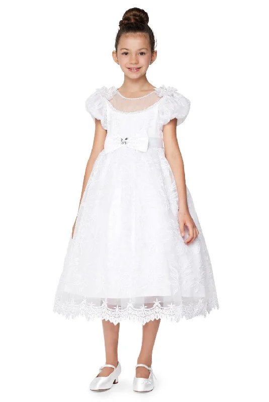 Girls White Lace Dress with Puff Sleeves by Cinderella Couture 2904