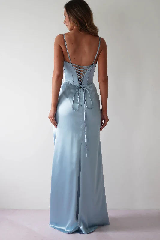 Gretta Soft Satin Corset Gown | Light Blue