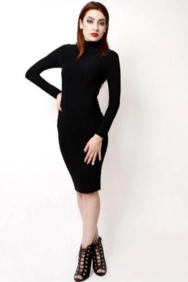 Ariana, Black long sleeve high neck bodycon dress