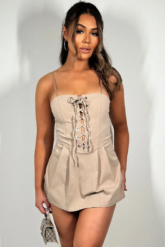 Skort Dress With Lace Up Front Beige