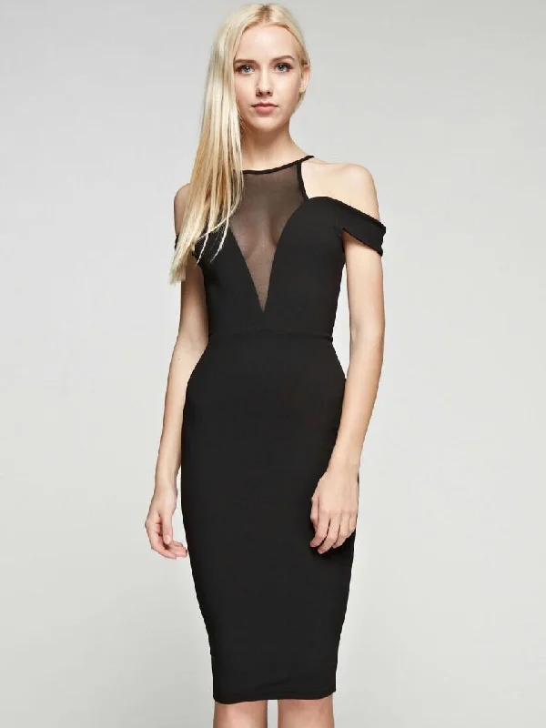 Solei, Off the shoulders deep v neck midi dress