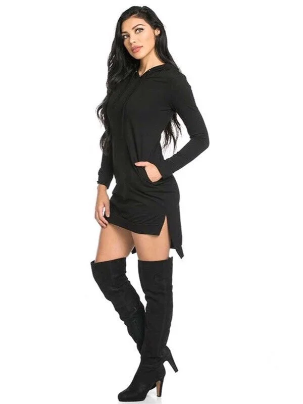 Mia, Long sleeve sweater dress with hoodie