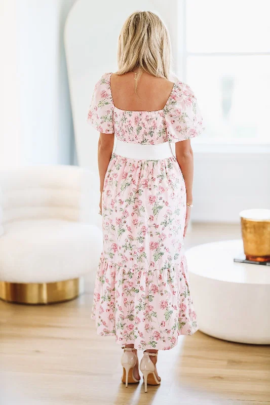 Flourish In Spring Floral Midi Dress - Pink