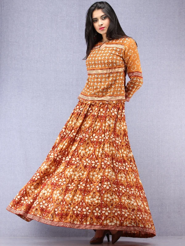 Naaz Futun - Hand Block Printed Long Top & Skirt Dress - DS93F001