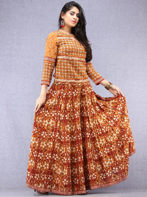 Naaz Futun - Hand Block Printed Long Top & Skirt Dress - DS93F001