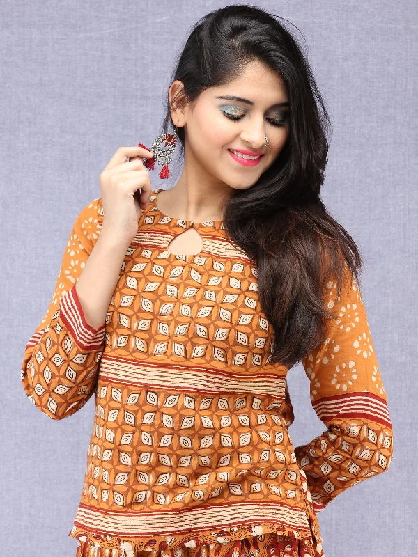 Naaz Futun - Hand Block Printed Long Top & Skirt Dress - DS93F001