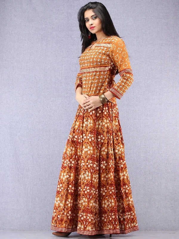 Naaz Futun - Hand Block Printed Long Top & Skirt Dress - DS93F001