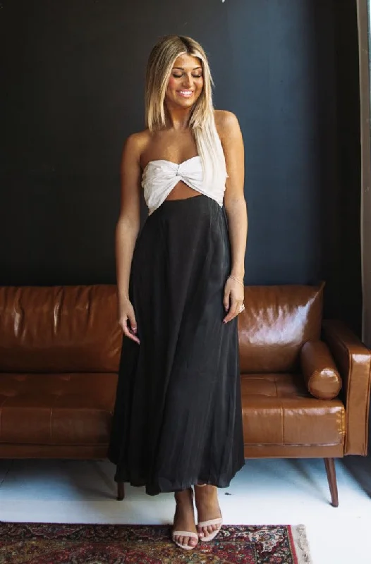 Giving Vibes Maxi Dress - Black and Champagne