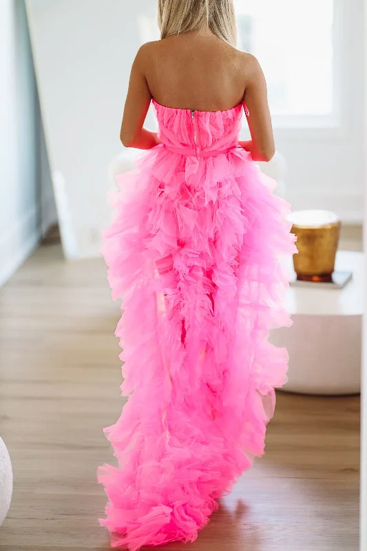 In The Moment High Low Tulle Dress - Hot Pink