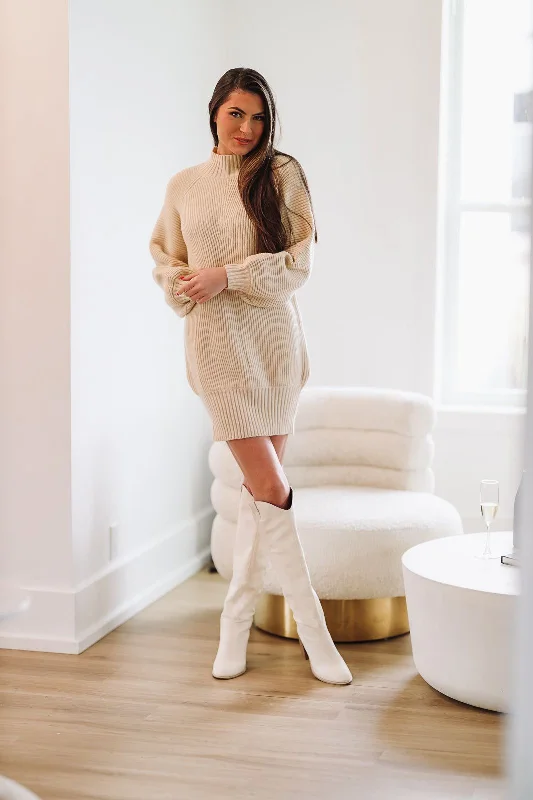 Moments Notice Sweater Dress - Cream