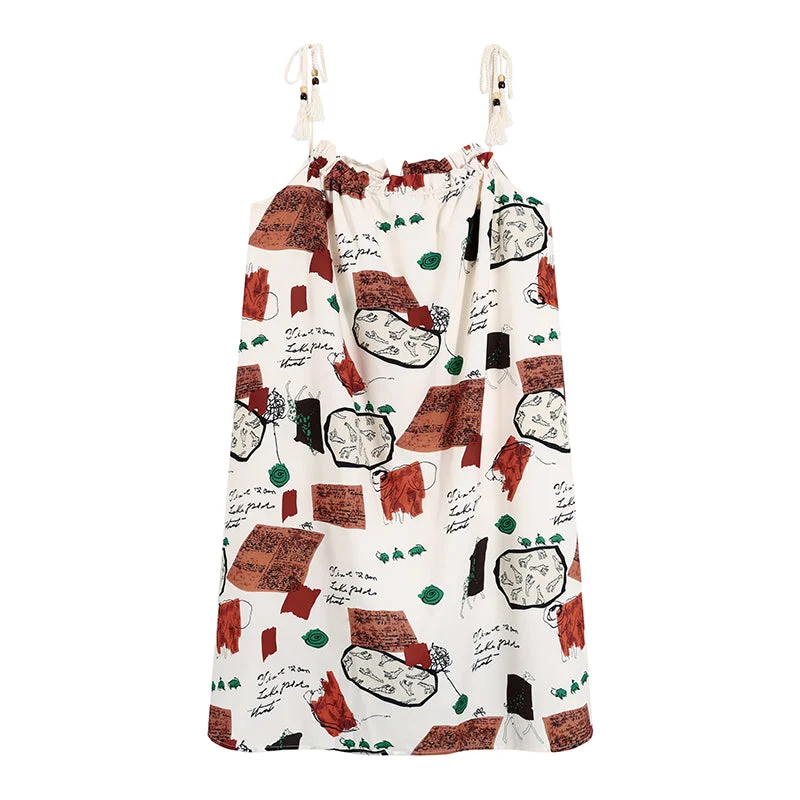 Women's Harajuku Graffiti Printed Drawstring Slip Dress