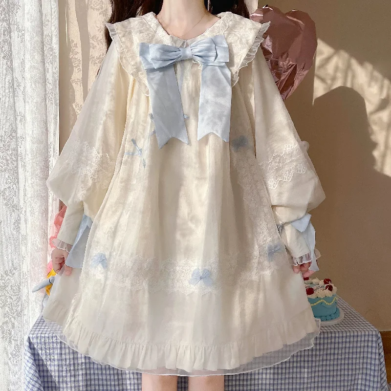 Women's Kawaii Doll Collar Puff Sleeved Dress