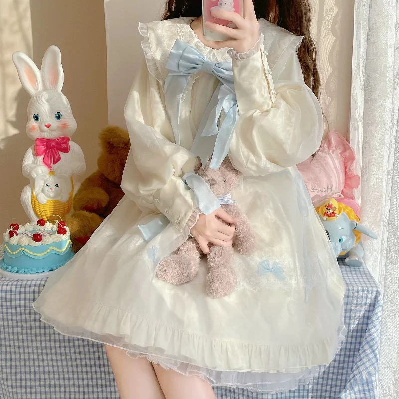 Women's Kawaii Doll Collar Puff Sleeved Dress