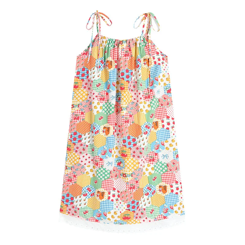 Women's Kawaii Graffiti Printed Splice Lace Slip Dress