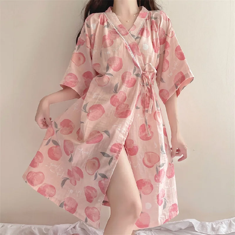 Women's Kawaii Peach Lacing-up Kimono Dress