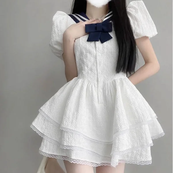 Women's Lolita Sailor Collar Layered Ruffled Dress